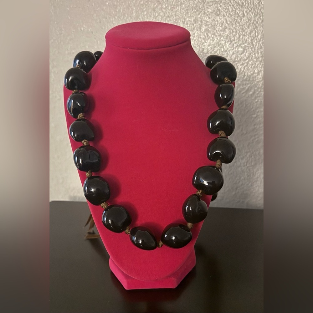 Kukui Nut Necklace 36” Hawaiian Lei Dark Brown Beaded Statement - Picture 2 of 4